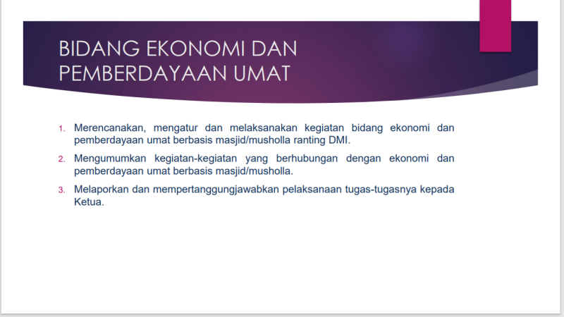 Job Descriptions Bidang Ekonomi dan Pemberdayaan Umat