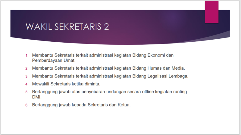 Job Description Wakil Sekertaris 2