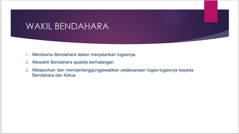 Job Descriptions Wakil Bendahara