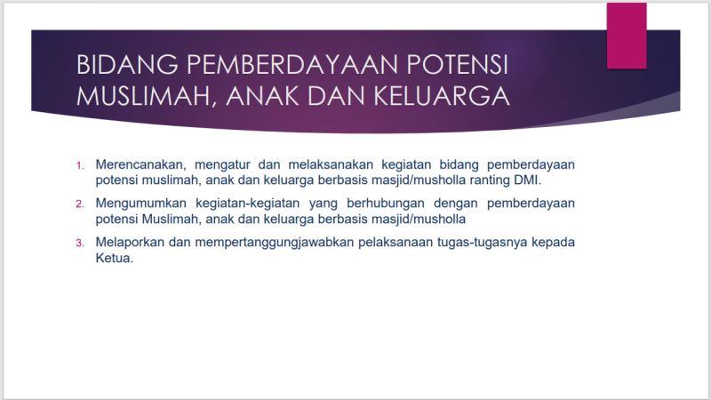 Job Descriptions Bidang Pemberdayaan Potensi Muslimah - Anak
