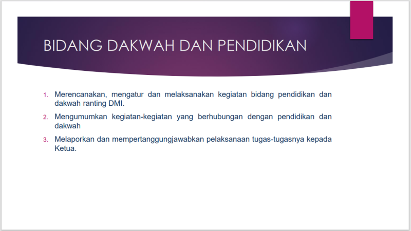 Job Descriptions Bidang Dakwah dan Pendidikan