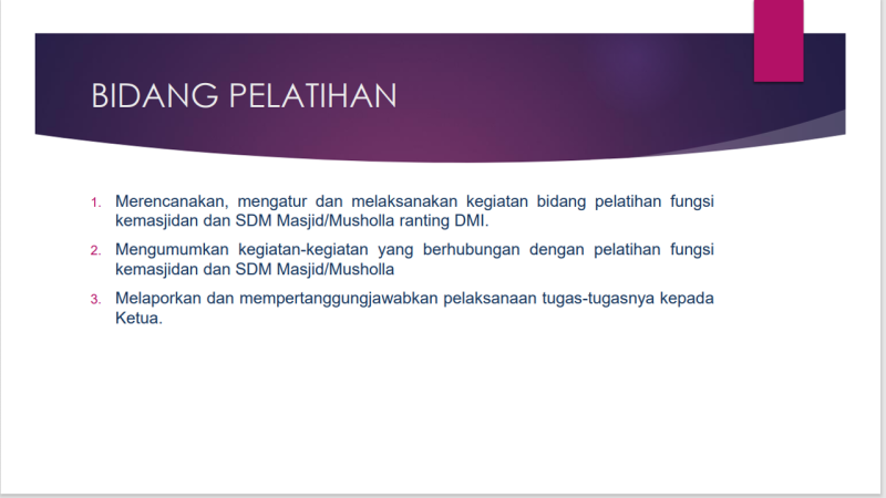 Job Descriptions Bidang Pelatihan