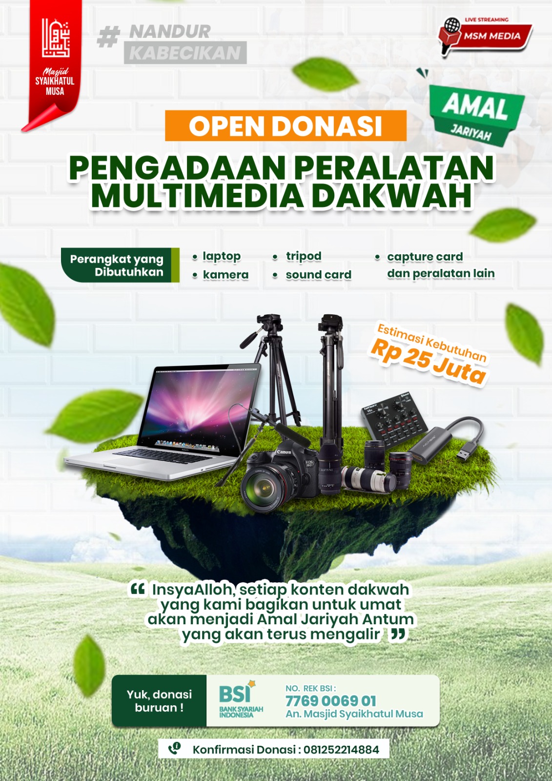 Donasi Peralatan Multimedia Dakwah Masjid Syaikhatul Musa Trenggalek 